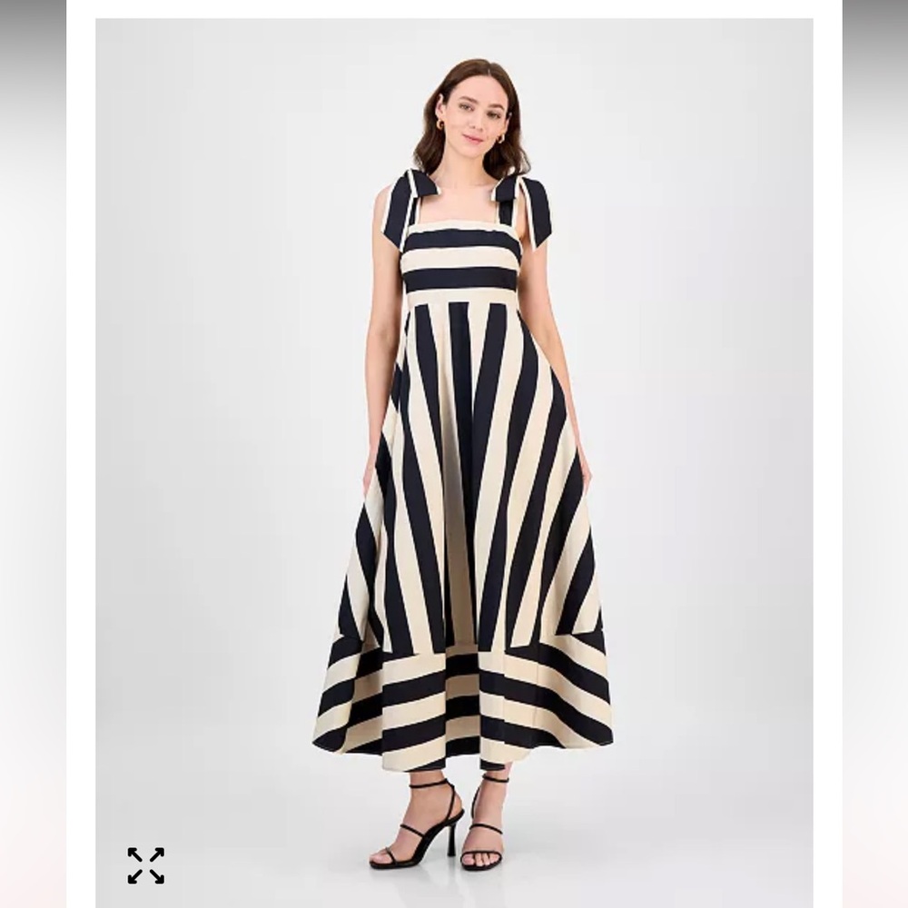RACHEL Rachel Roy Black and Cream Striped Maxi Dress